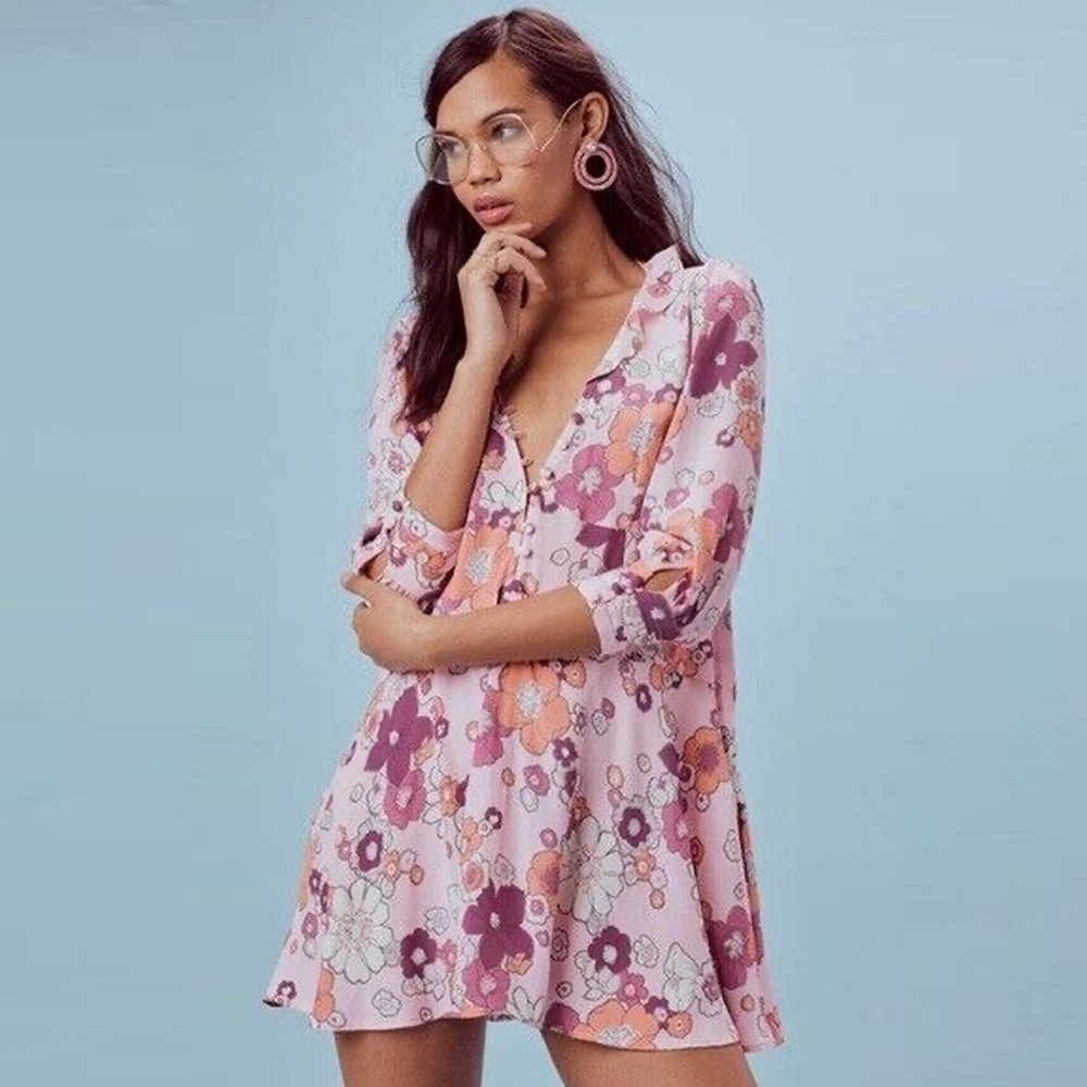 For Love & Lemons - Magnolia Trapeze Floral Mini Dress - Pink Blossom